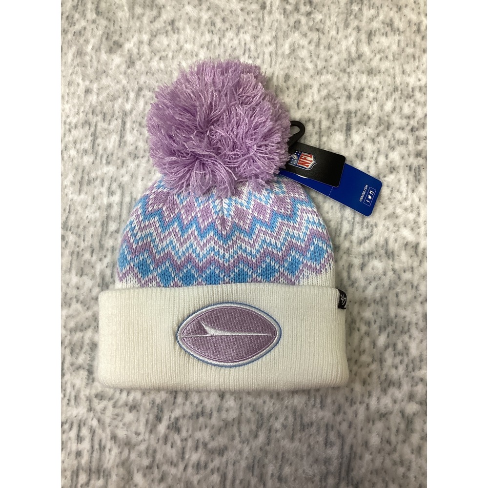 New York Jets Kids 47 Brand Elsa Cuff Knit Beanie Hat White Purple NFL F-ELSAK22